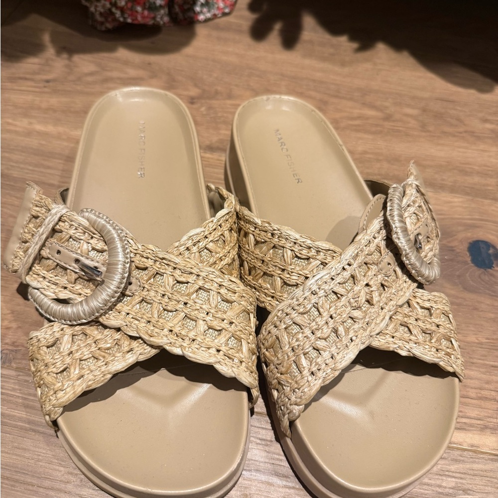 Marc Fisher Women's Woven Beige Slide Sandals